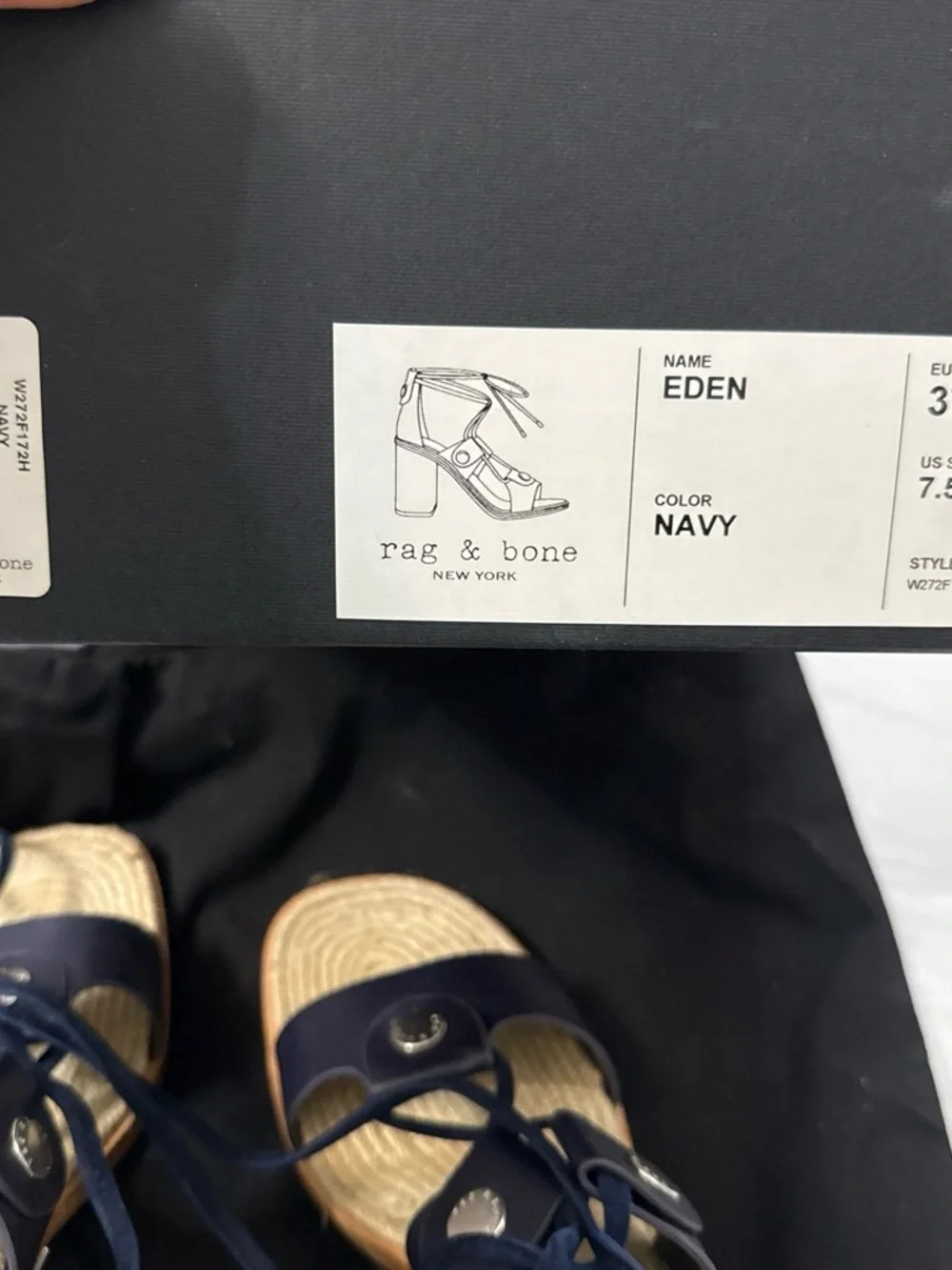 rag & bone Navy Leather Lace-Up Espadrille Wedge Sandals
